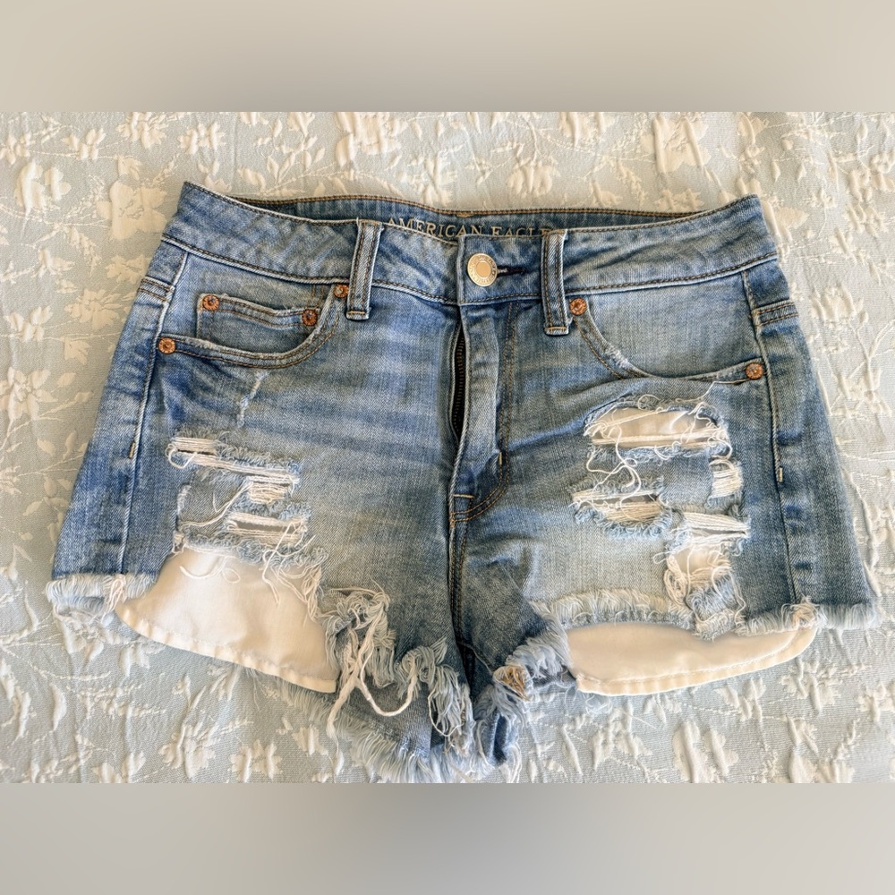 American Eagle Outfitters Light Wash Ripped Denim Cutoff Shorts
